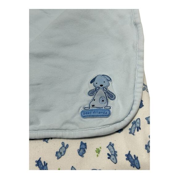 Carters Just One Year Vintage Puppy Dog Best Friends Baby Blanket Blue Frogs - Picture 2 of 8